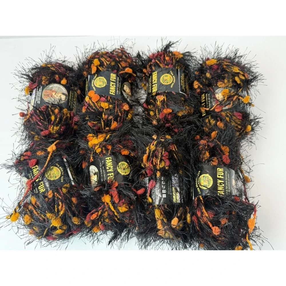 Lion Brand‎ Fancy Fur Yarn Jungle Print 273 yds Black Orange Red Lot 8 Halloween